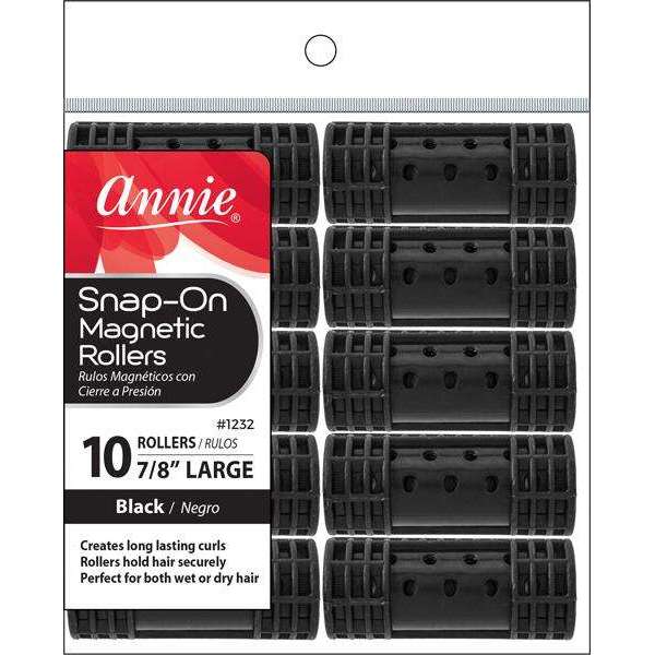 Annie International:Annie Snap-On Magnetic Rollers Large 7/8in, 10 Count Hair Curlers, Black