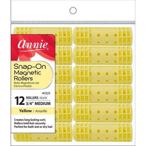 Annie Snap-On Magnetic Rollers Size M 12Ct Yellow Snap-On Rollers Annie   
