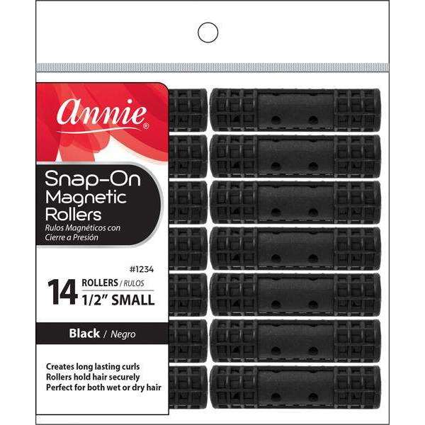 Annie International:Annie Snap-On Magnetic Rollers Small 1/2in, 14 Count Hair Curlers, Black