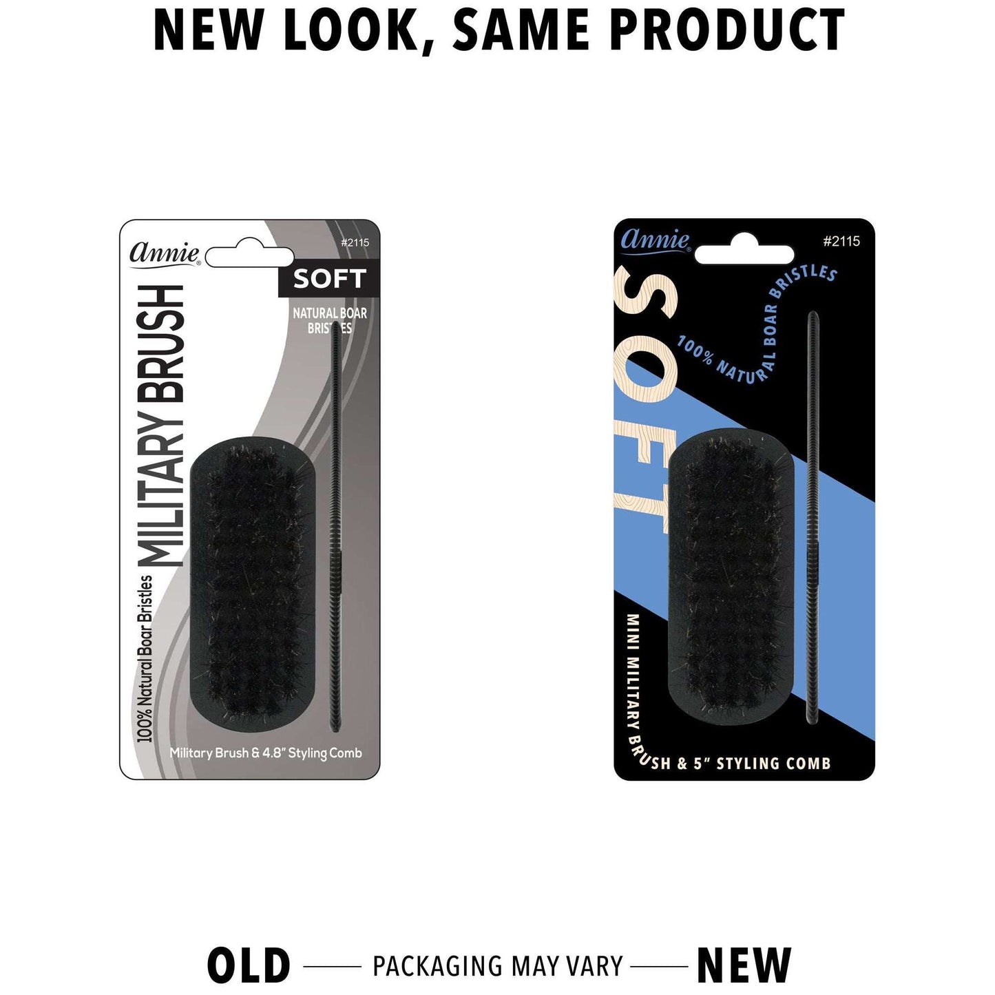 Annie International:Annie Soft Mini Military Boar Bristle Brush With Comb 4.8In