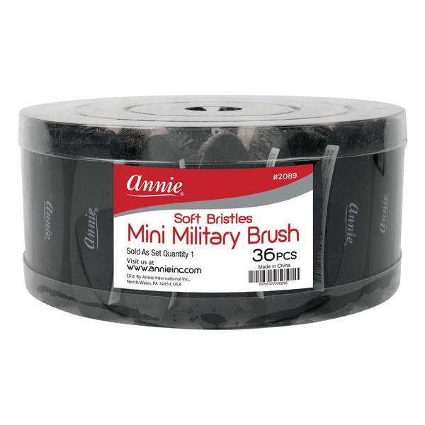 Annie International:Annie Soft Mini Military Brush, 36 Hair Brush Display, Black