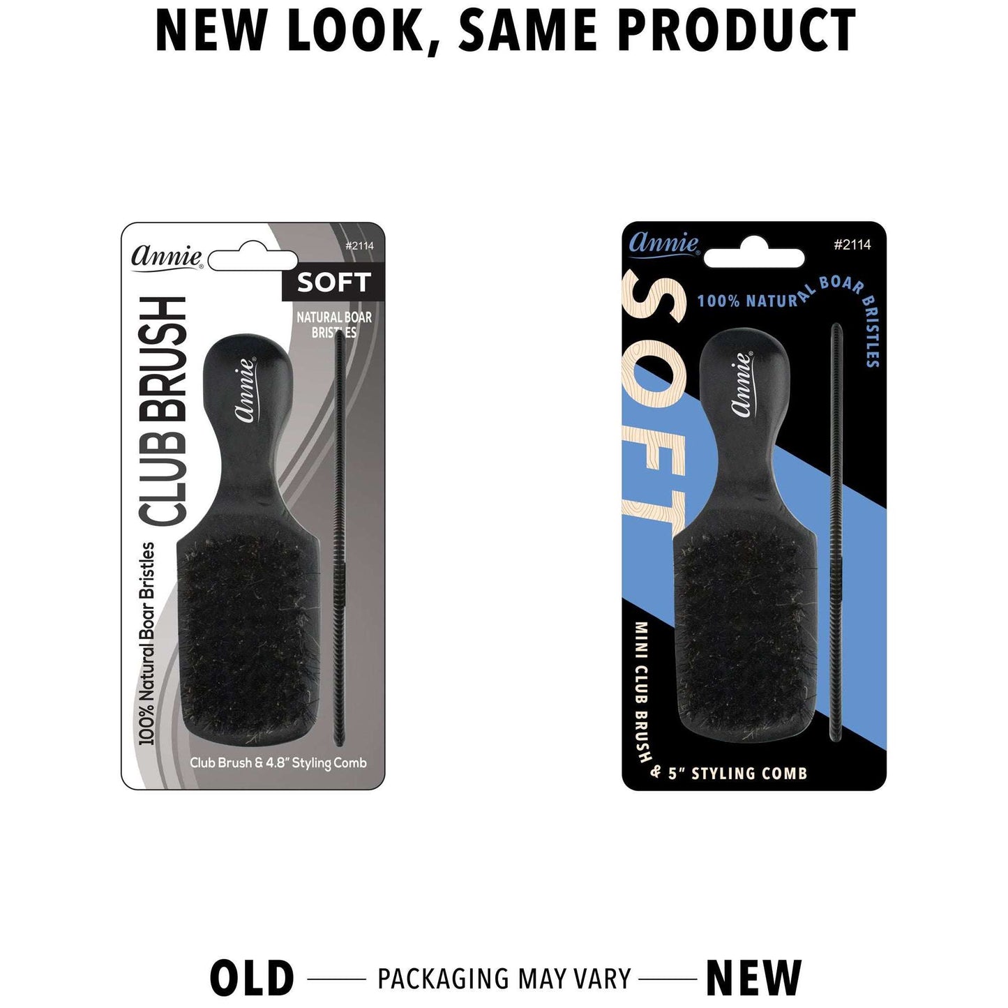 Annie International:Annie Soft Mini Soft Club Boar Bristle Brush With Comb 4.8In