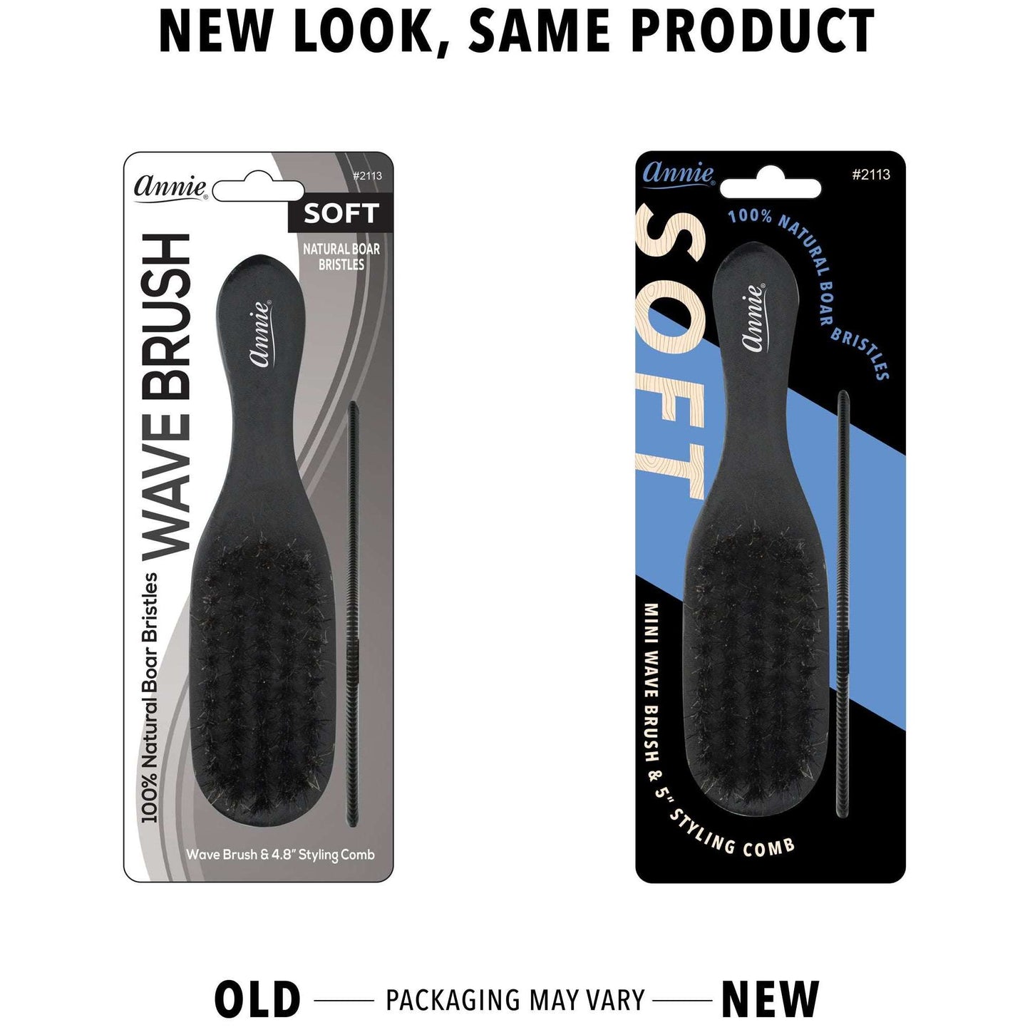 Annie International:Annie Soft Mini Soft Wave Boar Bristle Brush with Comb 4.8in