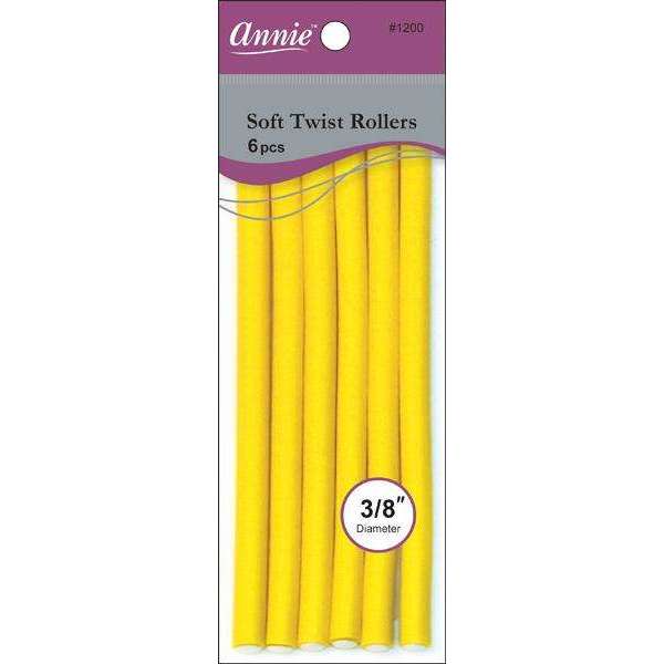 Annie International:Annie Soft Twist Rollers 3/8in, 6 Count Heatless Hair Curlers, Yellow