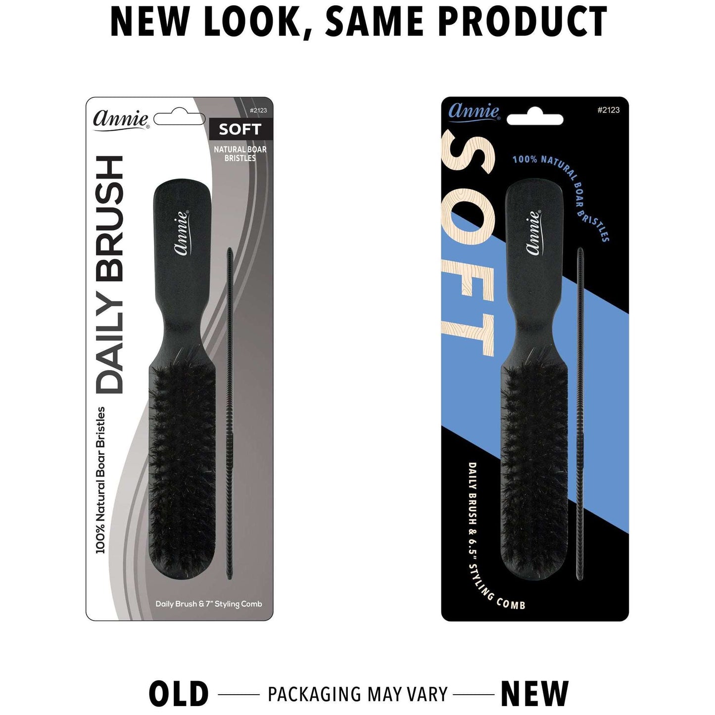 Annie International:Annie Soft Wood Daily Boar Bristle Brush With Comb 7 in