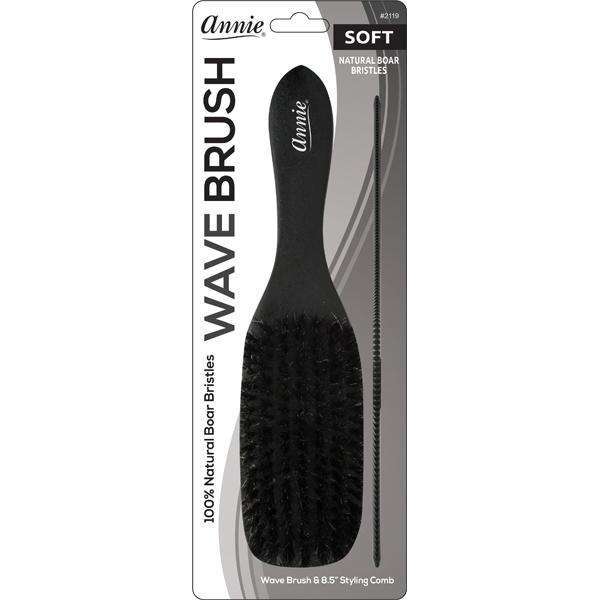 Annie Soft Wood Wave Boar Bristle Brush With Comb 8.5 inch Brushes Annie   