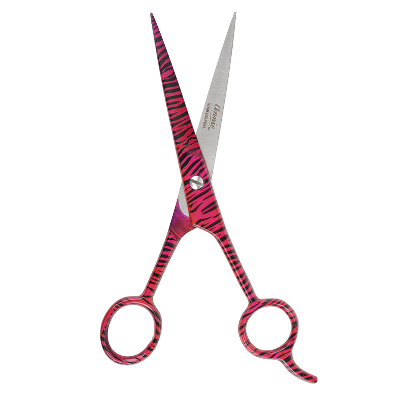 Annie Stainless Steel Straight Hair Shears 6.5 Inch Pink Zebra Annie Stainless Steel Straight Hair Shears 6.5 Inch Pink Zebra
