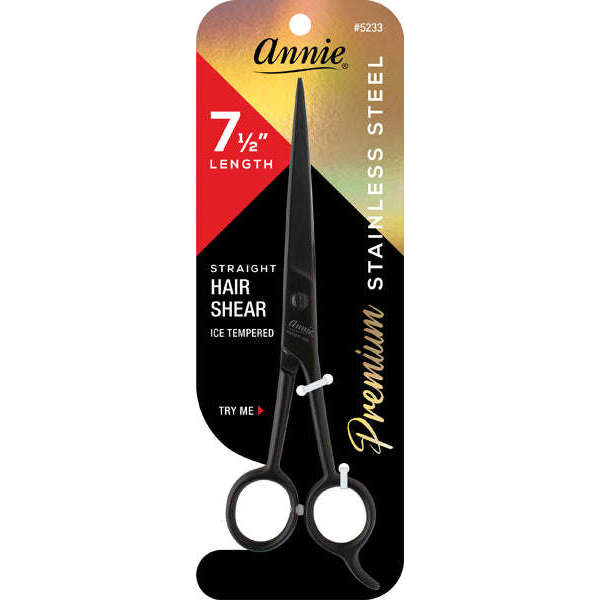 Annie Stainless Steel Straight Hair Shears 7.5" Matte Black Hair Shears Annie