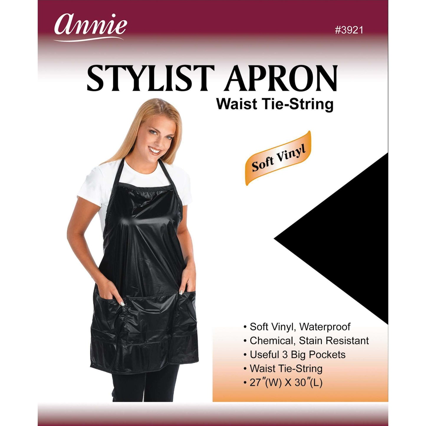 Annie International:Annie Stylist Apron Waist-Tie String Black