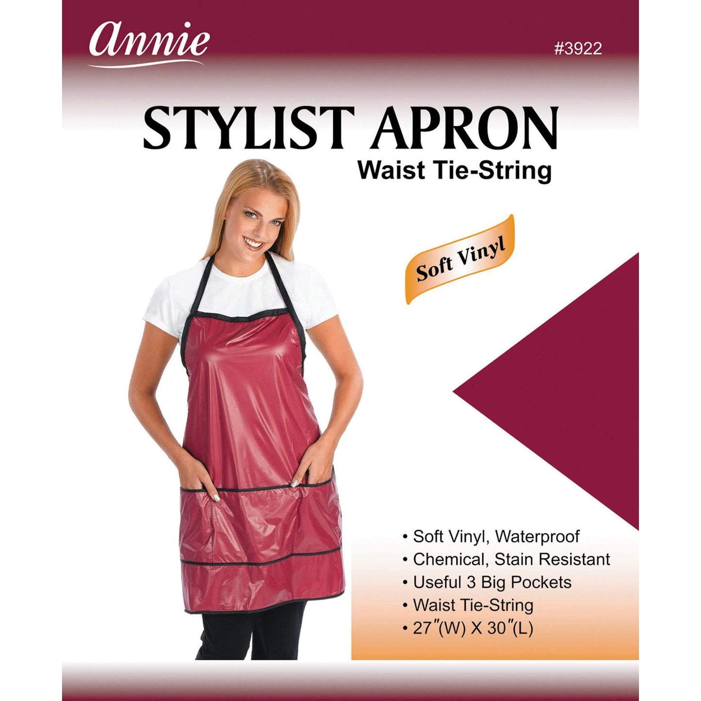 Annie International:Annie Stylist Apron Waist-Tie String Burgundy