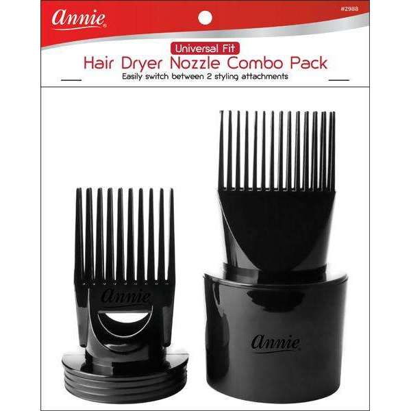 Annie International:Annie Universal Fit Hair Dryer Nozzle Combo Pack Black
