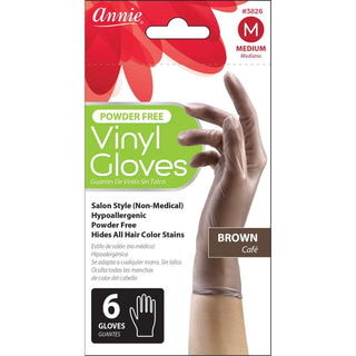 Annie Vinyl Gloves 6Ct Brown