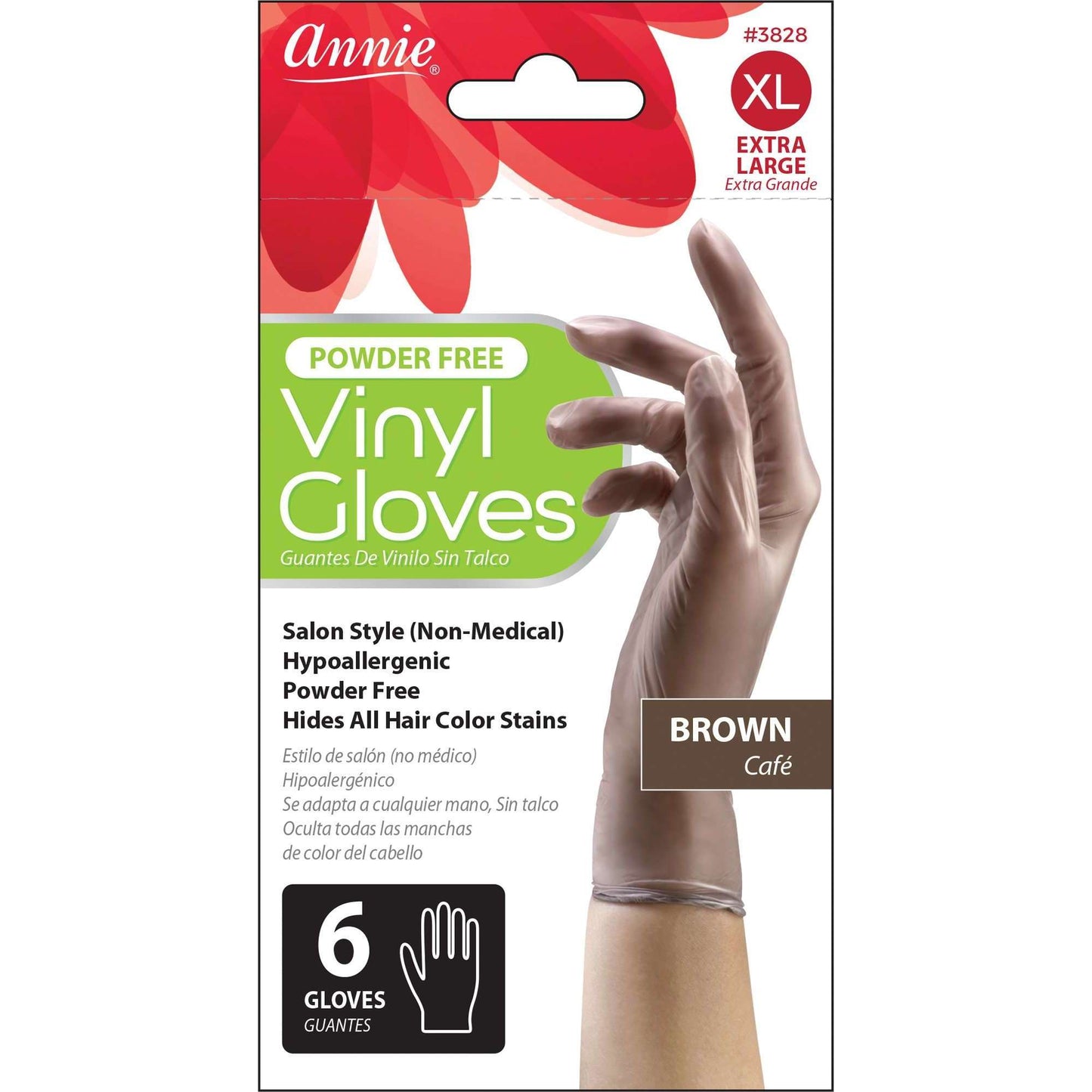 Annie International:Annie Vinyl Gloves 6Ct Brown:X-Large