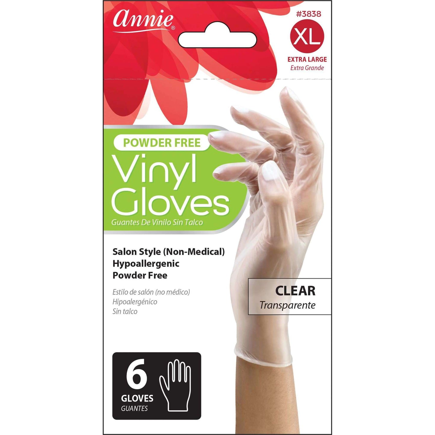 Annie International:Annie Vinyl Gloves Powder Free 6Ct:X-Large