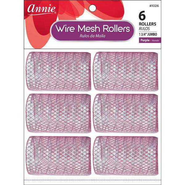 Annie International:Annie Wire Mesh Rollers Jumbo 1 3/4in, 6 Count Hair Curlers, Purple