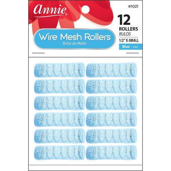 Annie International:Annie Wire Mesh Rollers X-Small 1/2in, 12 Count Hair Curlers, Blue
