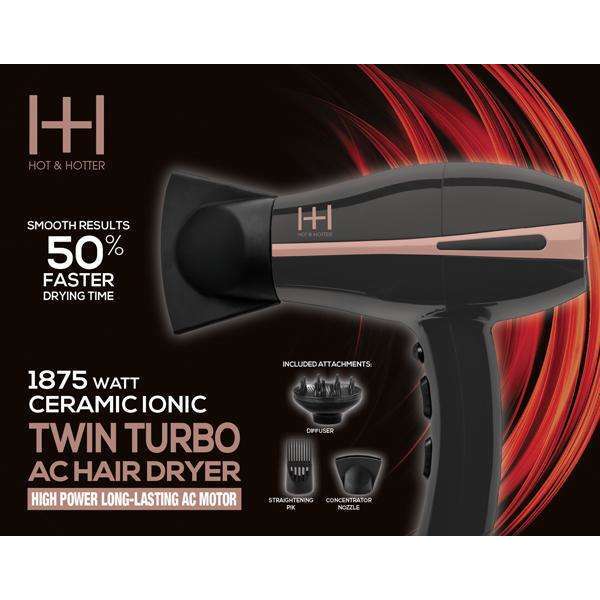 Hot & Hotter 1875 Watt Dual Turbo Ceramic Ionic AC Hair Dryer Hair Dryer Hot & Hotter