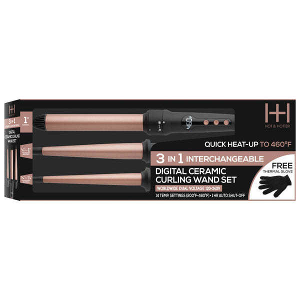 Hot & Hotter 3 in 1 Interchangeable Digital Curling Wand Set Curling Iron Hot & Hotter