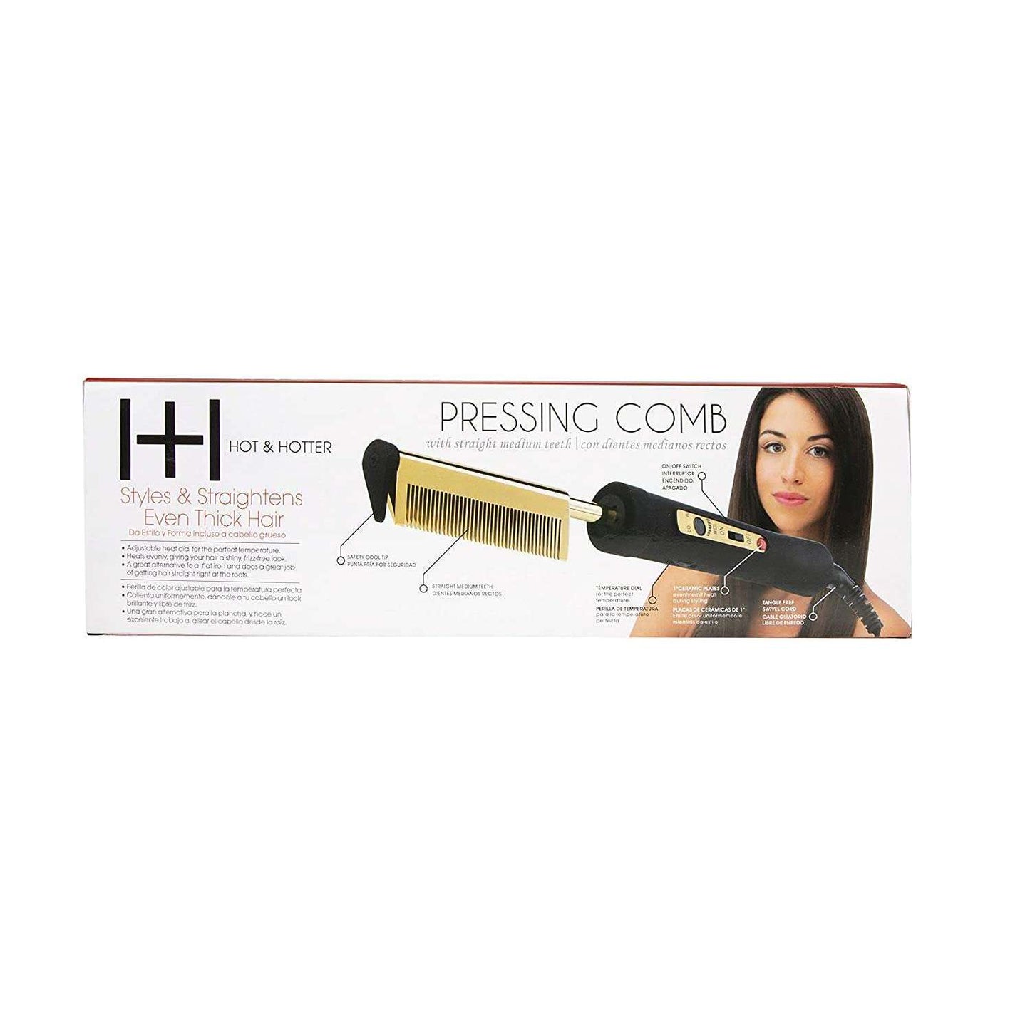 Hot & Hotter Electric Pressing Comb Medium Straight Teeth Straightening Comb Hot & Hotter