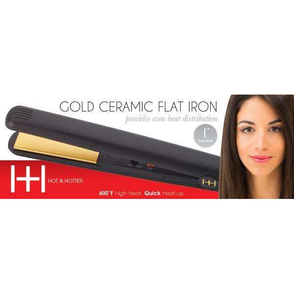 Hot & Hotter Gold Ceramic On/Off Flat Iron 1 Inch Flay Iron Hot & Hotter