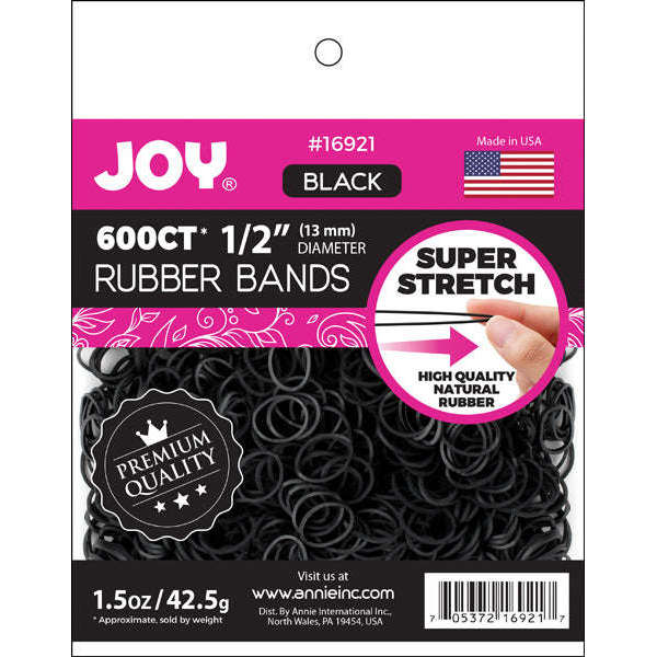 Joy Rubber Bands 1/2" Diameter 600ct Black Rubber Bands Joy