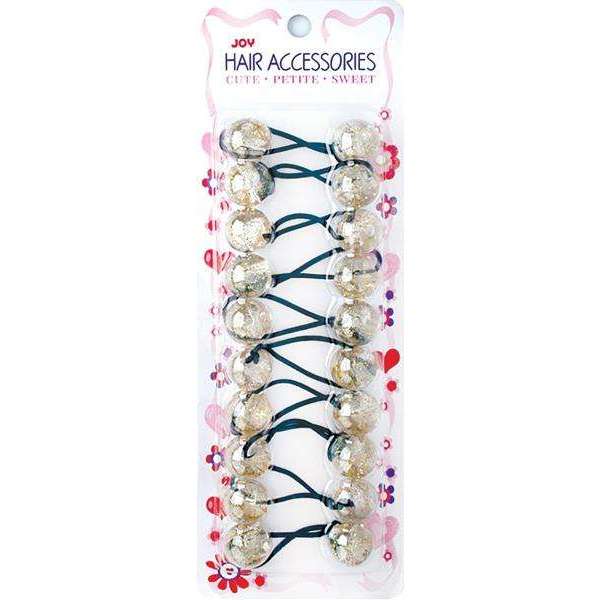Joy Twin Bead Ponytailers 10ct Clear w/ Gold Glitter Ponytailers Joy