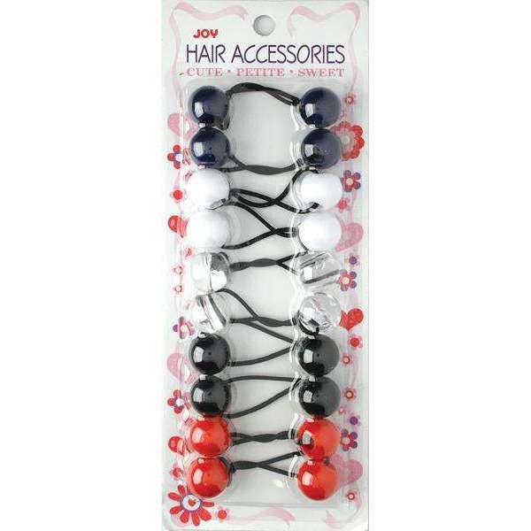 Joy Twin Beads Ponytailers 10Ct Black, Red, White, Clear Ponytailers Joy