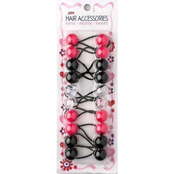 Joy Twin Beads Ponytailers 10Ct Black, Pink, & Clear Ponytailers Joy