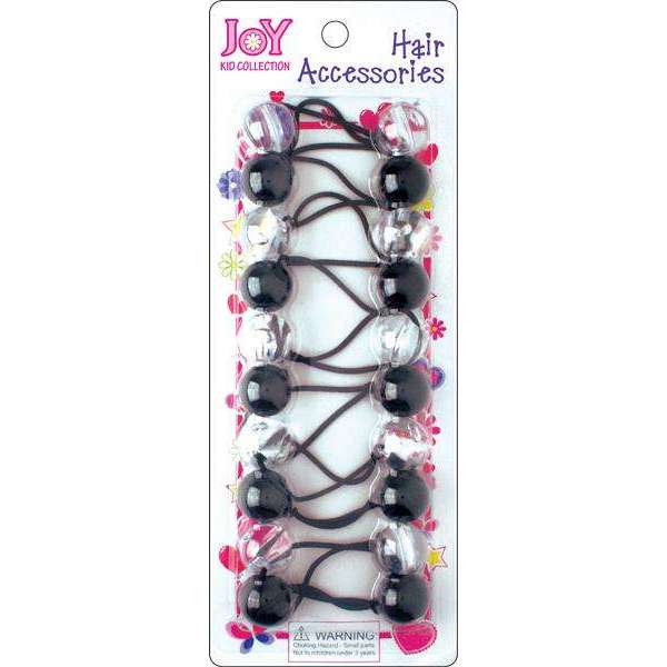 Joy Twin Beads Ponytailers 10Ct Black & Clear Ponytailers Joy