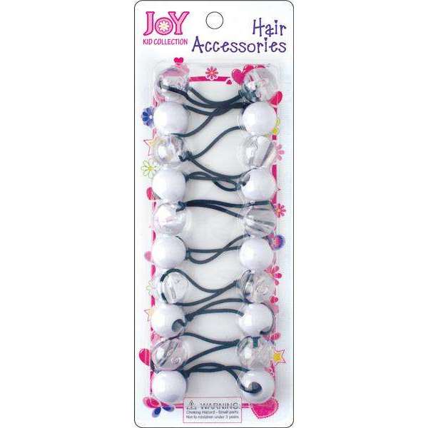 Joy Twin Beads Ponytailers 10Ct White & Clear Ponytailers Joy
