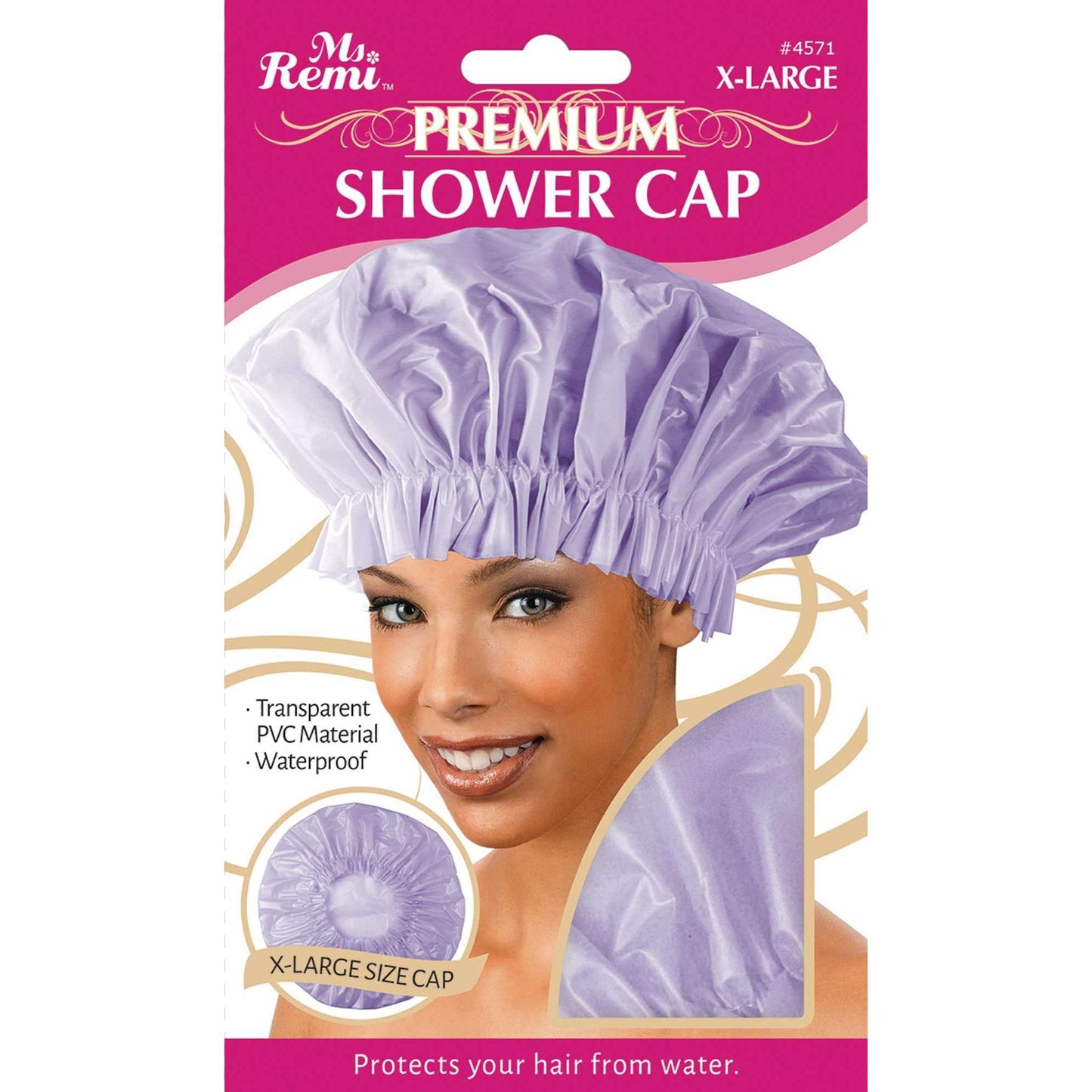 Annie International:Ms. Remi Deluxe Transparent Premium Shower Cap Xl Asst Color:Purple