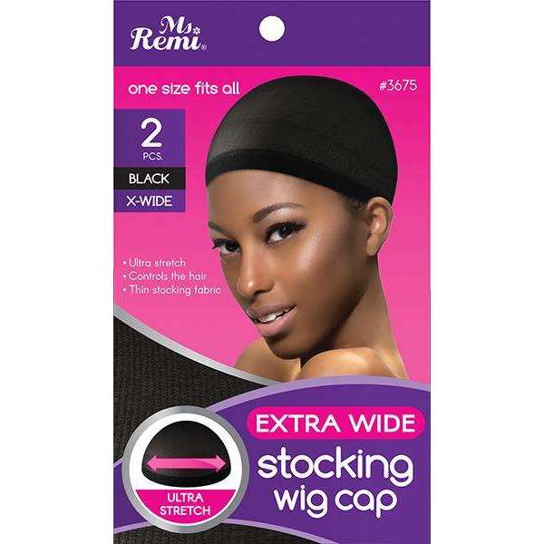 Annie International:Ms. Remi Extra Wide Stocking Wig Cap 2Pc Black