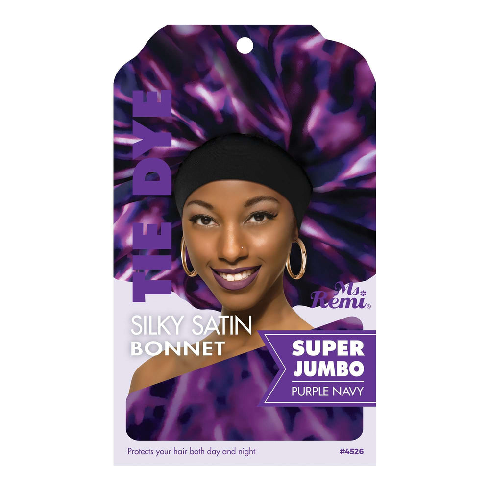
                  
                    Load image into Gallery viewer, Ms. Remi Silky Satin Tie Dye Bonnet X-Jumbo Size Assorted Color Bonnets Ms. Remi Purple Navy  
                  
                