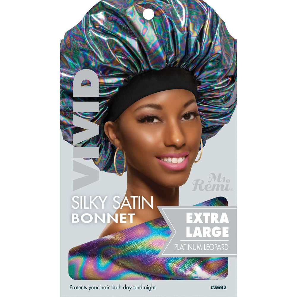 Ms. Remi Silky Satin Vivid Bonnet XL Platinum Leopard Bonnets Ms. Remi   