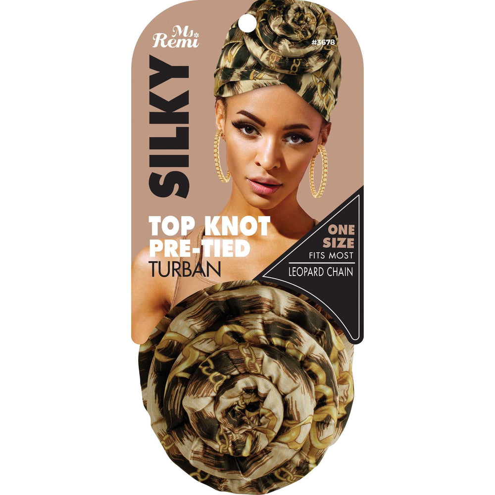 
                  
                    Load image into Gallery viewer, Ms. Remi Silky Top Knot Pre-Tied Turban Head Wrap Turbans Ms. Remi Leopard Chain  
                  
                