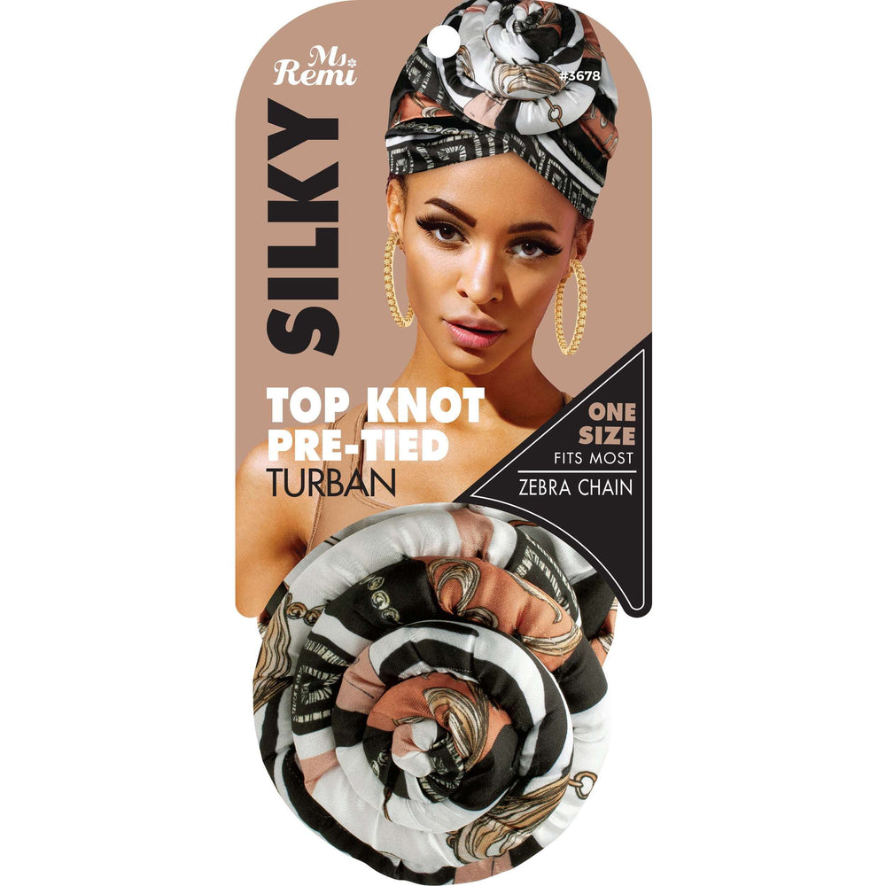
                  
                    Load image into Gallery viewer, Ms. Remi Silky Top Knot Pre-Tied Turban Head Wrap Turbans Ms. Remi Zebra Chain  
                  
                