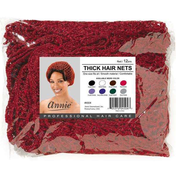 Annie International:Ms. Remi Thick Hair Net Bulk 12Pc Red