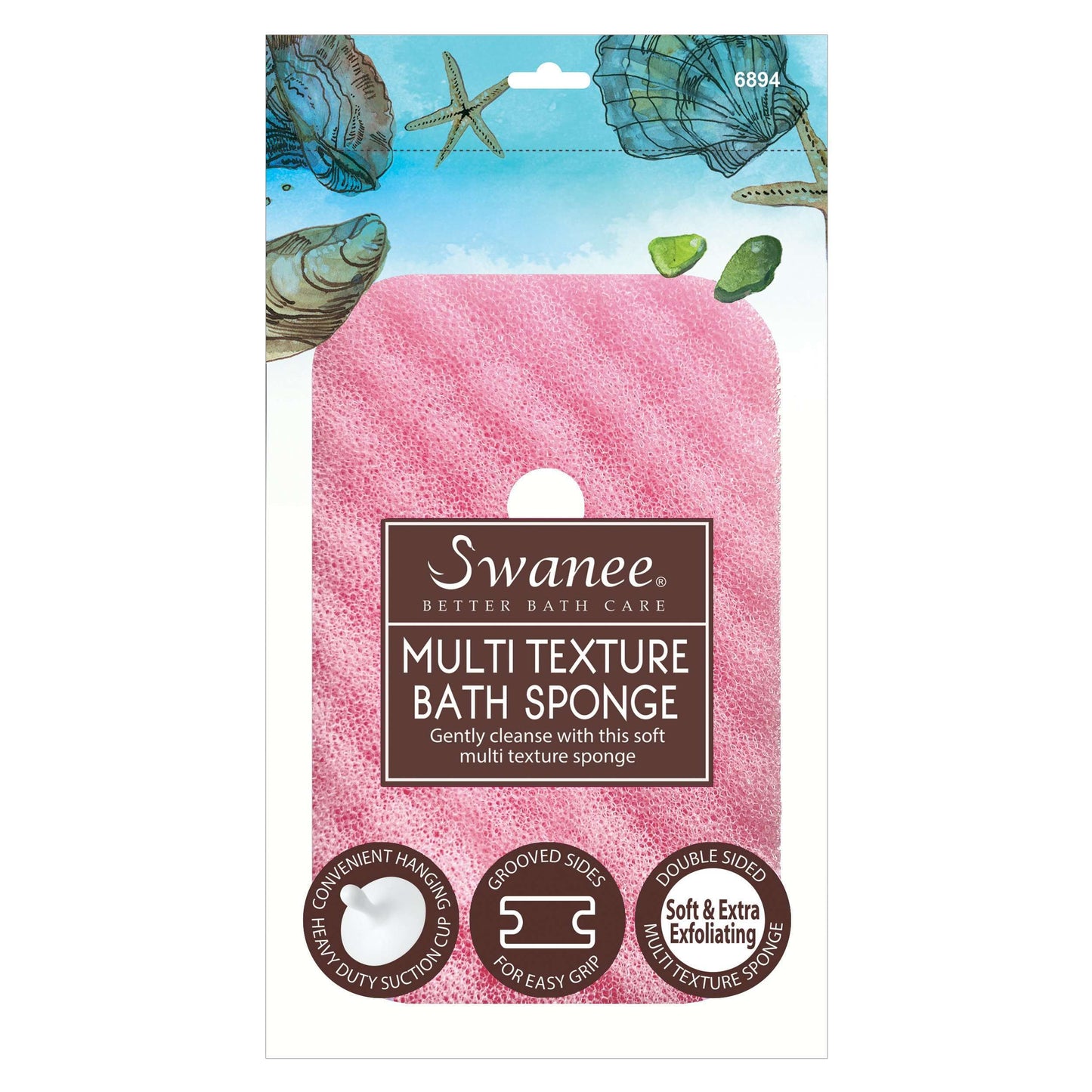 Swanee Rectangle Multi Texture Bath Sponge with Suction Cup Swanee