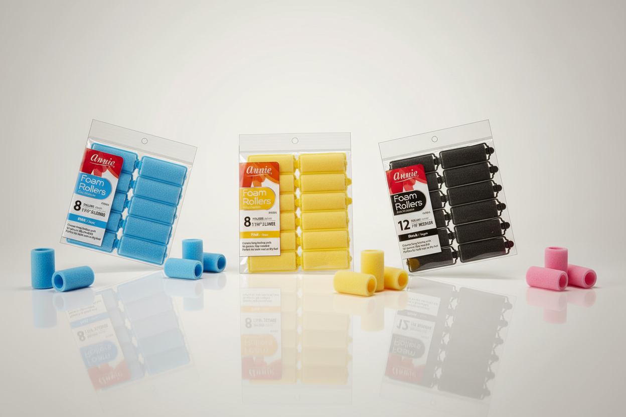 Foam Hair Rollers being used on various hair types from Annie International