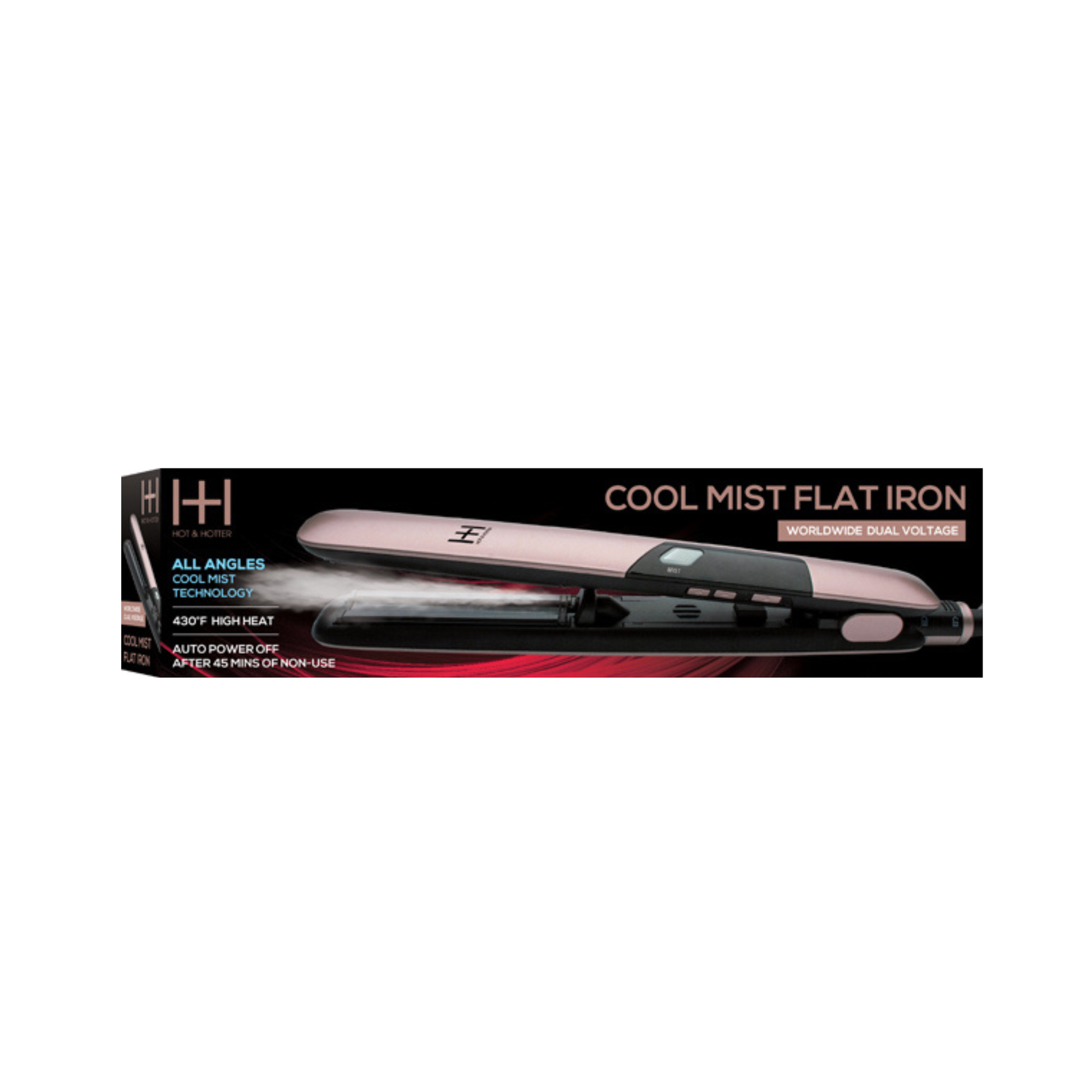 Hot & Hotter Cool Mist Flat Iron 1 inch in rose gold with 3D ceramic plates and all angles cool mist technology