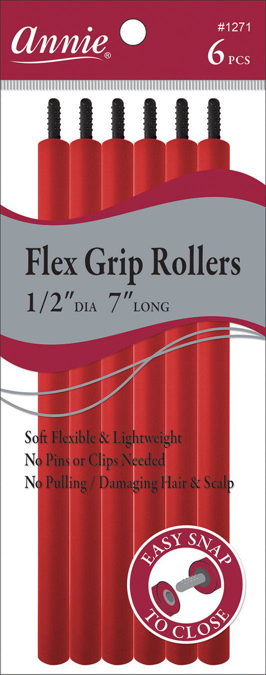 Annie Flex Grip Hair Rollers, 7 Inch Long, 1/2 Inch Diameter, 6 Count, Red