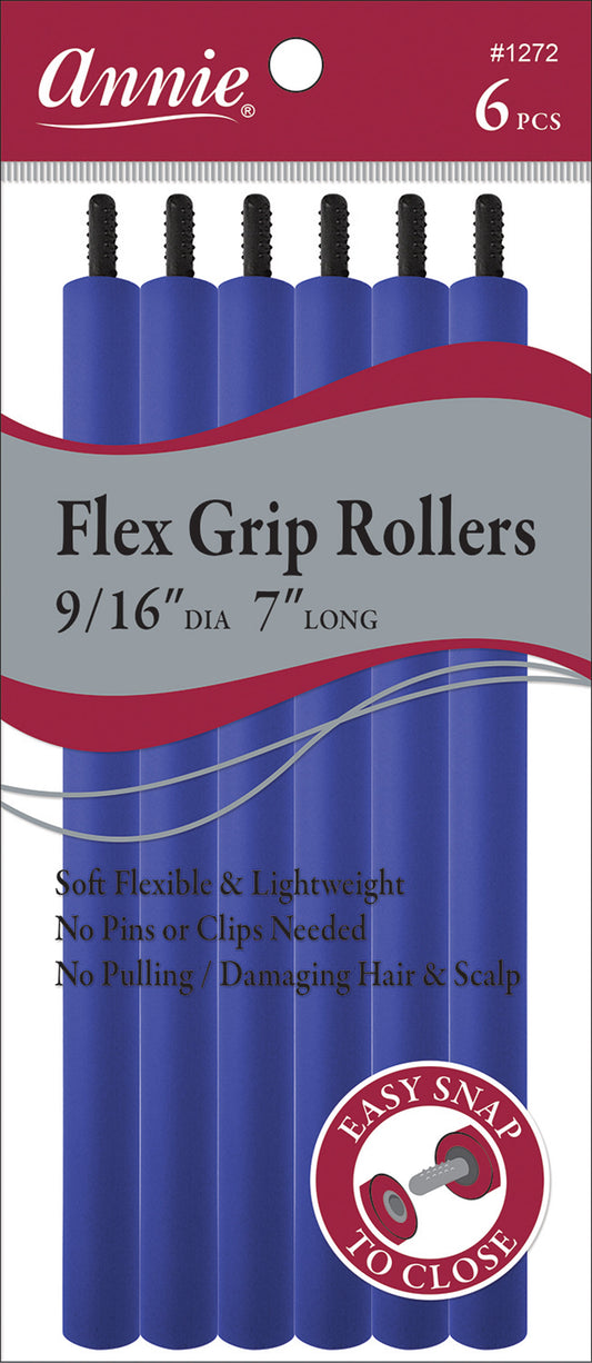 Annie Flex Grip Hair Rollers 9/16 Inch Diameter x 7 Inch Long, 6 Count, Blue