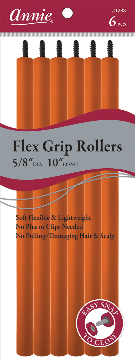 Annie Extra-Long Flex Grip Hair Rollers 5/8 Inch Diameter x 10 Inch Long, 6 Count, Orange