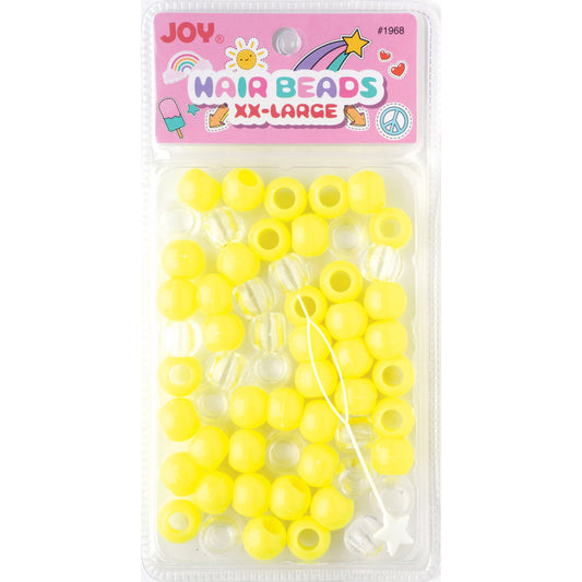 Joy Round Plastic Beads XX-Large Yellow in basic and neon colors for braids and dreadlock hairstyles.