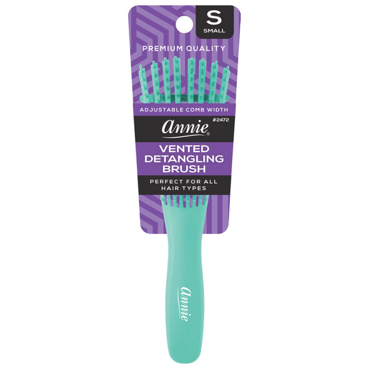 Annie Vented Detangler Brush Small 8 Row Asst Colors with adjustable comb teeth for all hair types, teal color shown.