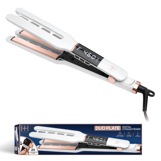 White Hot & Hotter Dual Plate Digital Ceramic Flat Iron with LED display and 1/2 inch plates for fast straightening