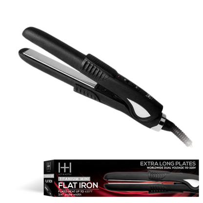 Hot & Hotter Titanium Plate Mini Flat Iron 3/4 inch with extra-long plates and heat up to 430°F in black design