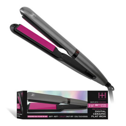 Hot & Hotter 3D Floating Plates Digital Ceramic Flat Iron 1½ inch with black and pink design for smooth hair styling