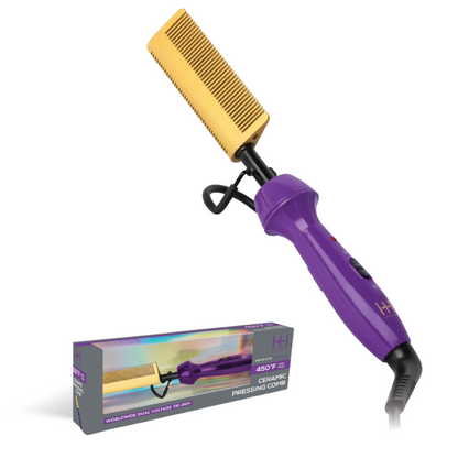 Purple Hot & Hotter electric ceramic pressing hot comb with dual teeth and 450°F heat for smooth, frizz-free hair styling