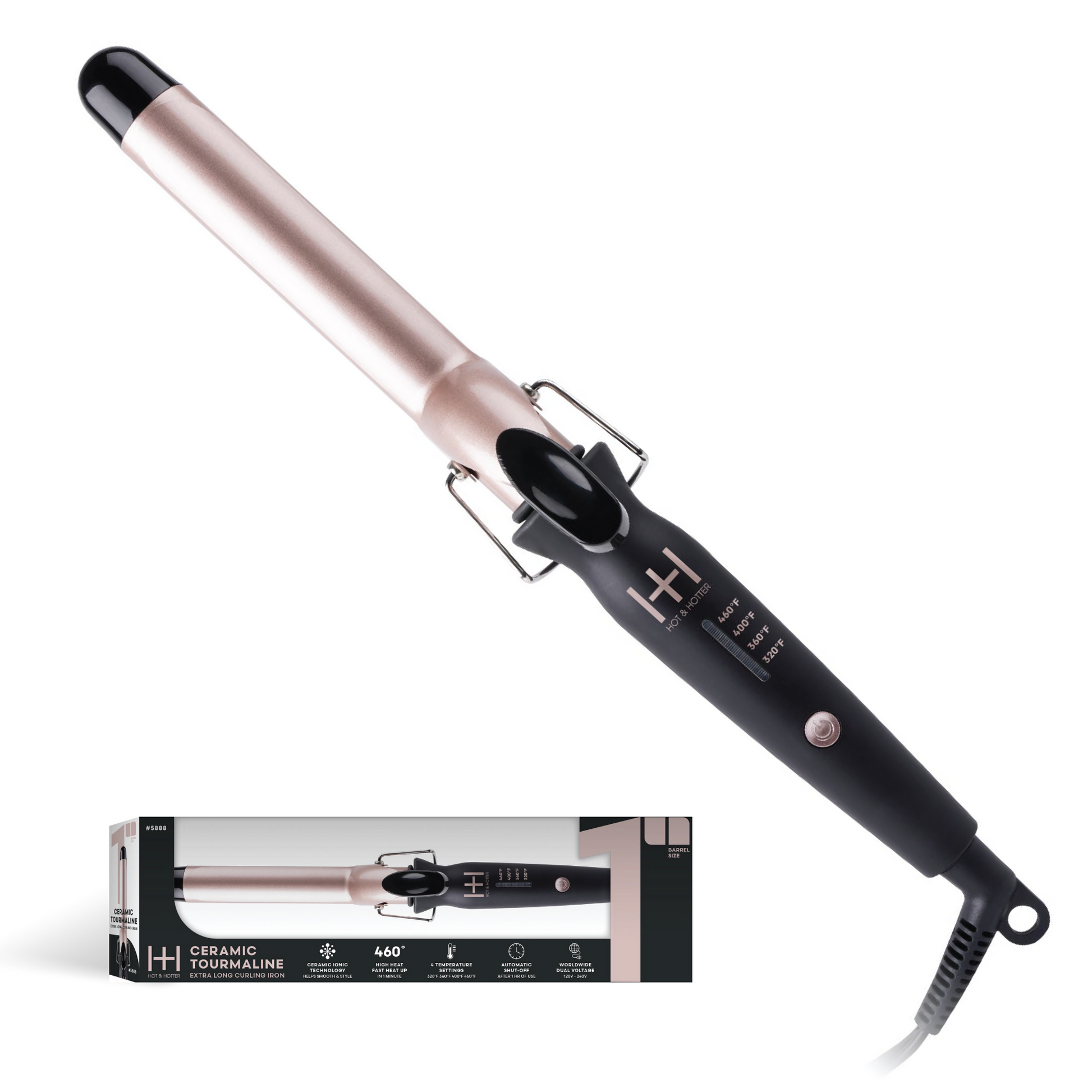 Hair curling iron with packaging on a white background